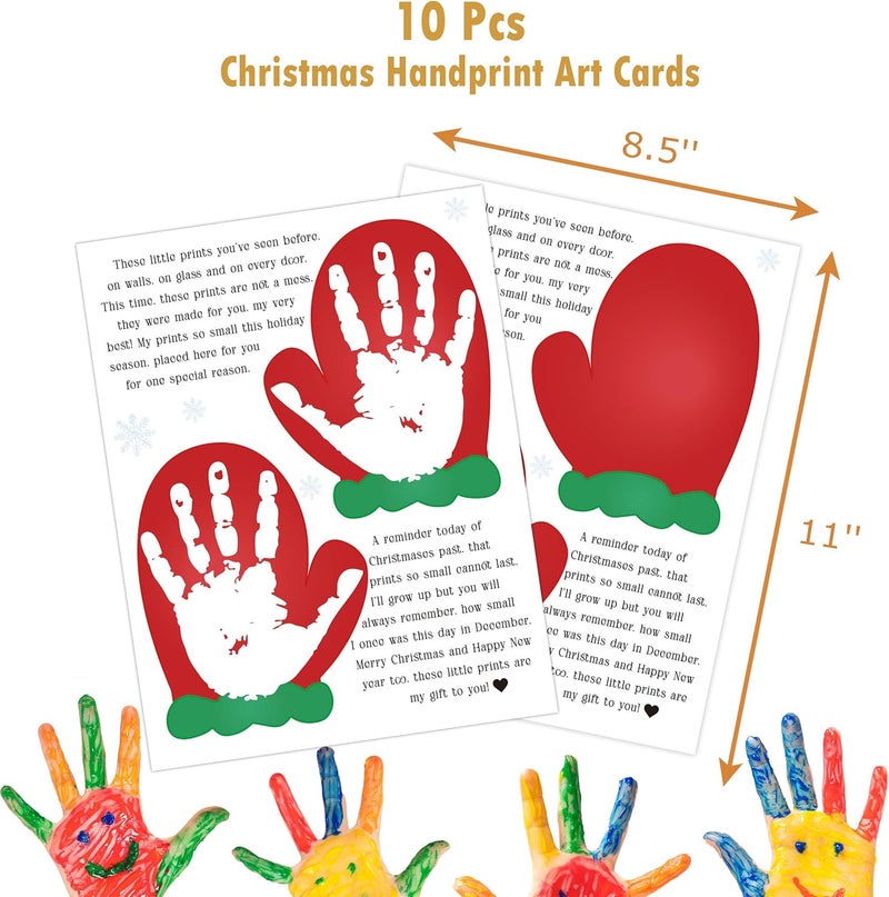 QOFO 10 Pcs Christmas Handprint Art Craft Bundle, 8.5x11 Inch Handprint Keepsake Kit, Memory Keepsake Crafts Activities, Christmas Holidays Decor, Winter Party Favors for Friends-5 - Image 2